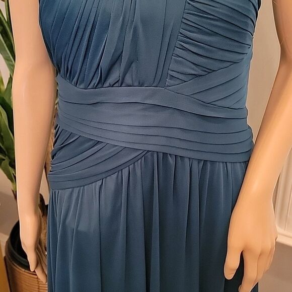 Teal green one shoulder evening gown petite Alex evenings size 12P - Picture 5 of 16